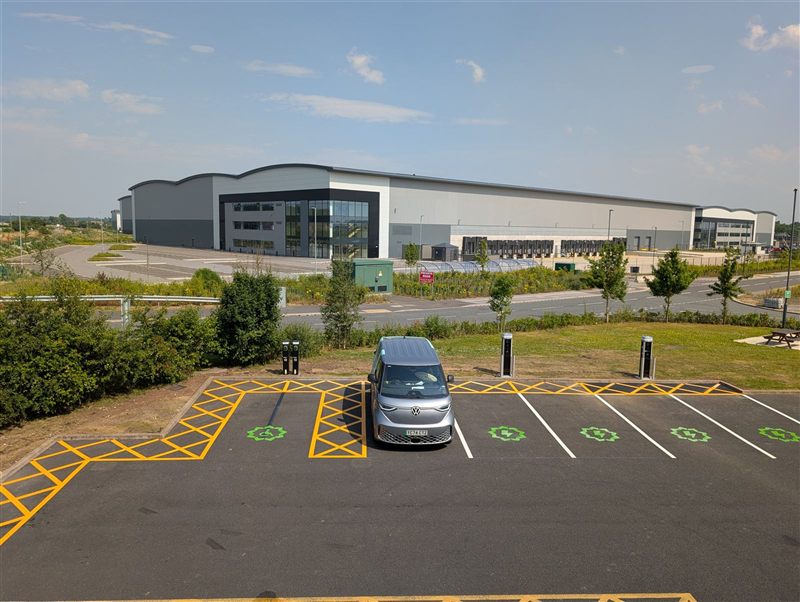 EV charging bay installation aerial view