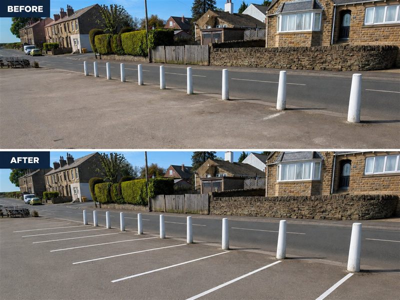 Village car park before and after