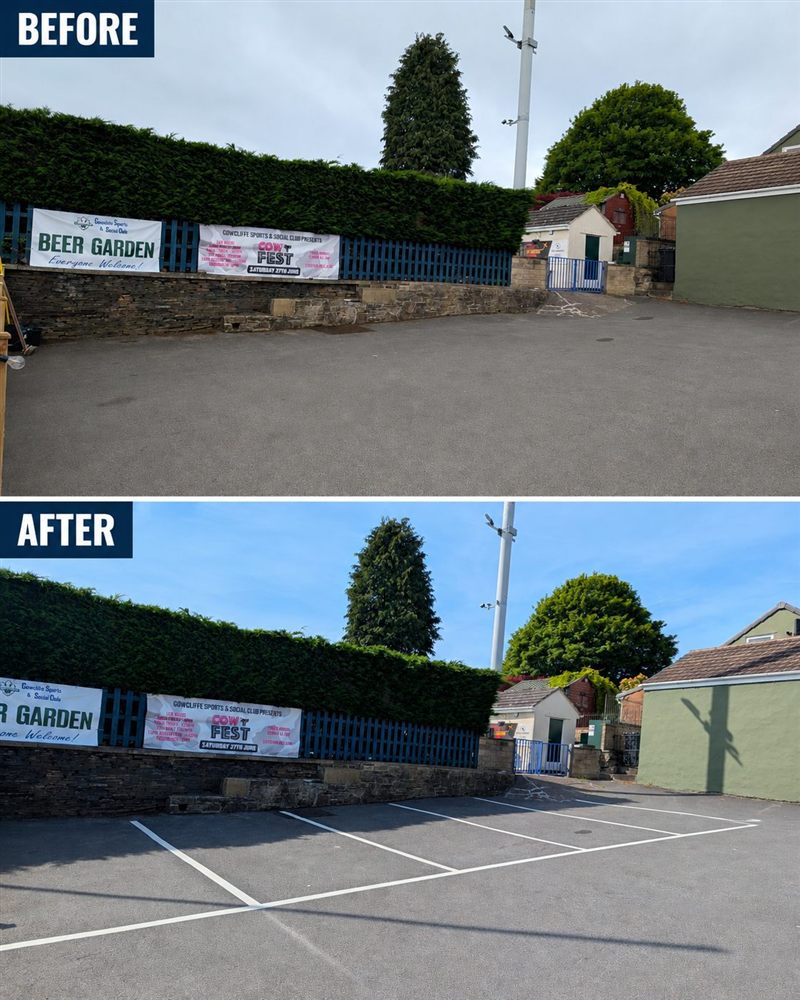 Car park before and after line marking
